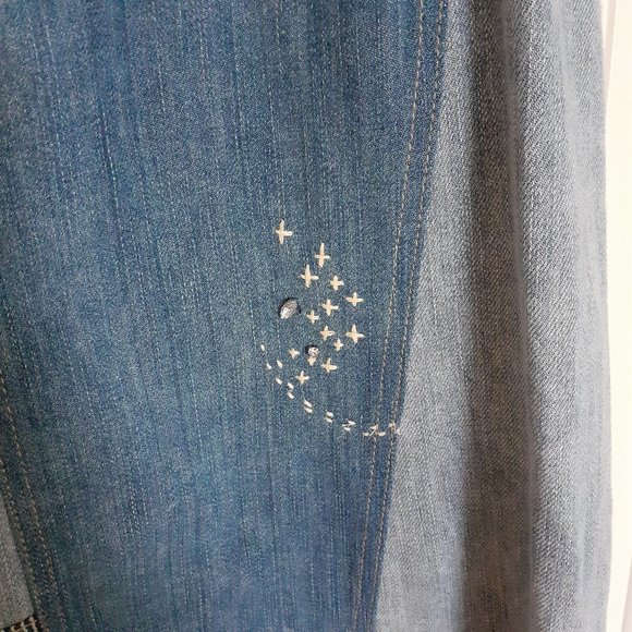 Holding Horses Denim Patchwork Short Sleeve Collar Shift Dress Blue Size 2 - Picture 8 of 15